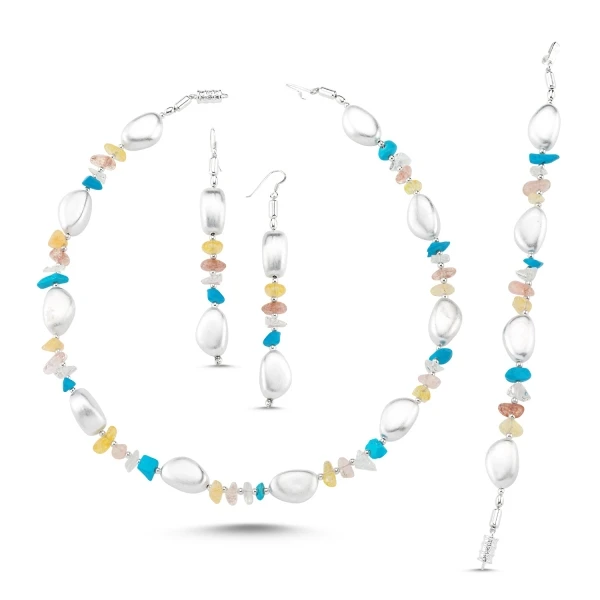 Silver 925 Sterling Turquoise and Colored Quartz Stone Necklace, Bracelet and Earrings Set
Silver 925 Sterling Turquoise and Colored Quartz Stone Necklace, Bracelet and Earrings Set
