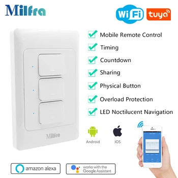 WiFi Light Switches Press Button Wall Switch Panel Replace 3 Switches in 1,Smartphone App Control,Powered by Tuya,Smart Life
WiFi Light Switches Press Button Wall Switch Panel Replace 3 Switches in 1,Smartphone App Control,Powered by Tuya,Smart Life