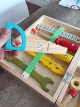Caja de Herramientas de madera para niños, juego de simulación, Montessori educativo, tuerca, tornillo de desmontaje, herramienta de carpintero de reparación