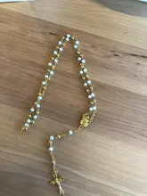 Collar de Rosario, collar con colgante de cruz de Jesucristo, cadena larga de cuentas de aleación para hombres y mujeres, joyería de moda cristiana de la Virgen María