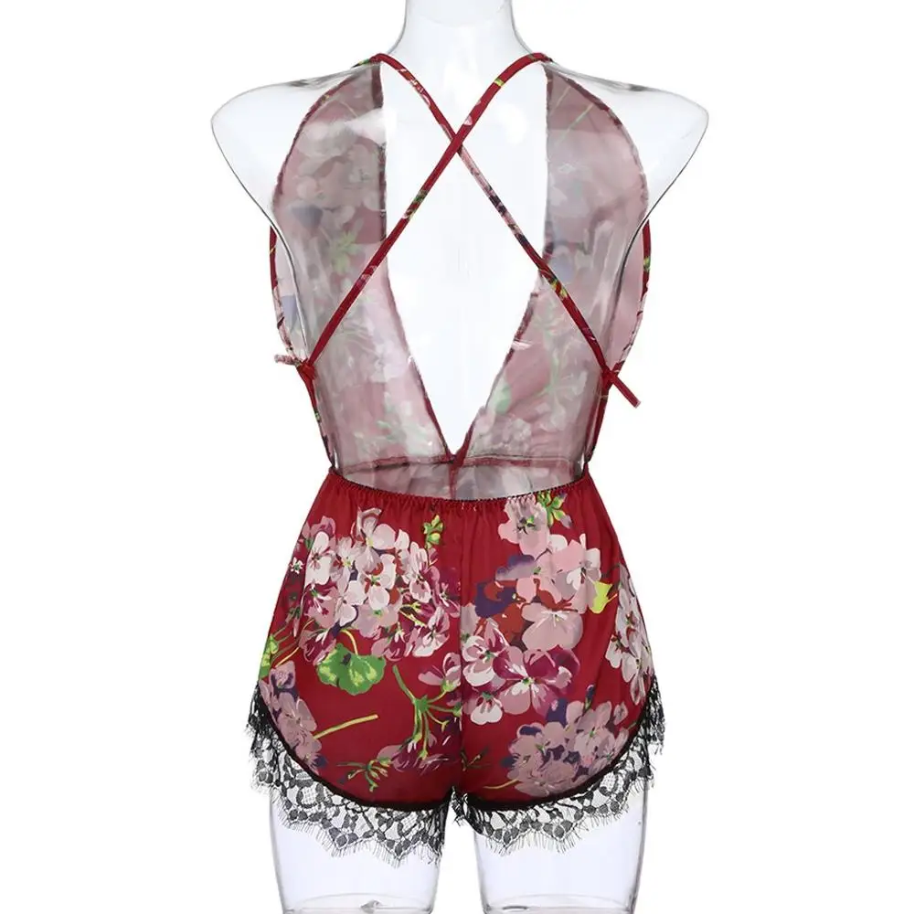 Teddy Sexy Lingerie For Women Lace Sleepwear Babydoll Porno Sexy Underwear Floral Bow Backless Pajamas Erotic Langerie Mujer New