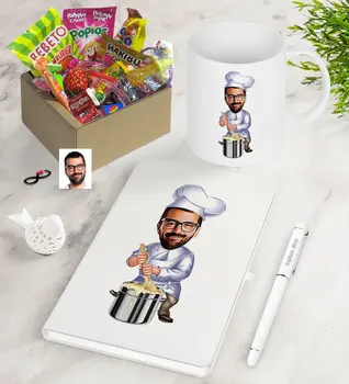 Personalized Mr Cook Caricature Of Nostalgic Lezzetler Notebook Pen Mug Gift set
Personalized Mr Cook Caricature Of Nostalgic Lezzetler Notebook Pen Mug Gift set