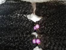 Mongol Afro rizado Pelo Rizado de la onda de agua 3 mechones con cierre cabello humano brasileño armadura paquete negro las mujeres XISHIXIU