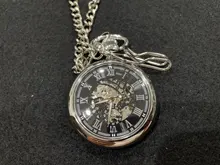 Reloj Mecánico de plata Lisa Reloj de bolsillo mecánico para hombre, esfera con mecanismo al descubierto, números romanos únicos, Steampunk, cadena FOB