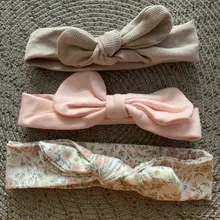 Diadema elástica con Orejas de conejo para niña, Set de 3 unidades, lazos estampados de flores, para niña turbante, accesorios para el cabello