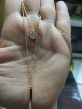 Collar de doble capa de Plata de Ley 925, redondo brillante, circón completo, collares con colgantes largos, regalo para niña, accesorios finos NK062