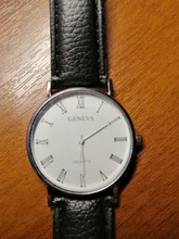 Pulsera de cuarzo para hombre, reloj analógico de negocios con correa de cuero sintético, diseño con números romanos y efecto Blu-ray