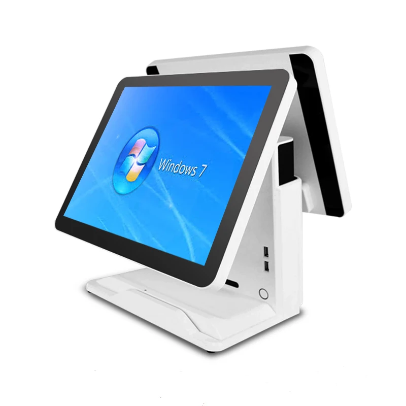 

15'' touch screen dual screen POS System for retailers Cash Register white fanless Point of Sales cashier