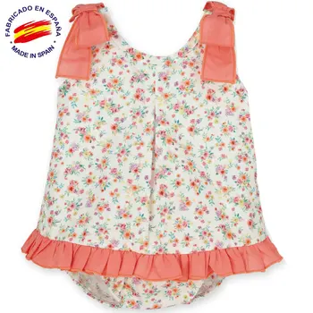Calamaro, Baby girl coral color dress with floral print with bows and frills with matching panties, Sizes: 1-24M, Summer collect
Calamaro, Baby girl coral color dress with floral print with bows and frills with matching panties, Sizes: 1-24M, Summer collect