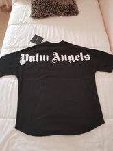 Palm Angels carta logotipo Unisex de los hombres las mujeres AMANTES DE Estilo de pareja de moda de algodón de manga corta de cuello redondo Camiseta novio regalo