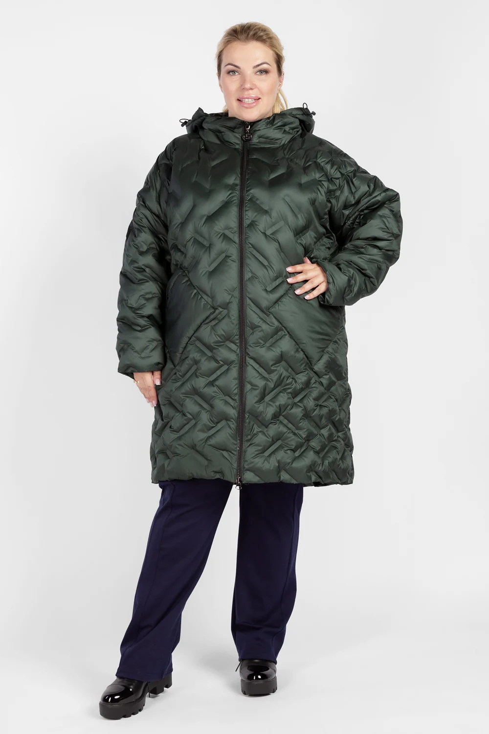 Пальто женское больших размеров полупальто зимнее стеганое демисезонное для