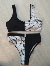 Patchwork Swimsuit Marble-Print Peachtan High-Waist Sport Women Biquini Sexy Mujer New