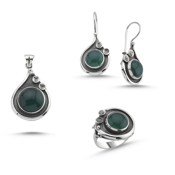 Silver 925 Sterling Green Agate Stone Handwork Set
Silver 925 Sterling Green Agate Stone Handwork Set