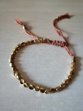 Pulsera de cobre tibetano hecha a mano para mujer y hombre, cadena de cuerda ajustable, pulseras trenzadas de Color dorado, joyería Vintage Bohemia, regalo