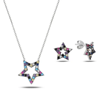 Kutaydan Mixed Color Zircon Star 925 Sterling Silver Set Made in Turkey 
Kutaydan Mixed Color Zircon Star 925 Sterling Silver Set Made in Turkey