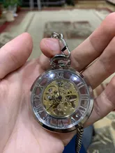 Steampunk mecánica reloj De bolsillo colgante cadena esqueleto transparente hueco De Metal bolsillo Vintage reloj hombres reloj De Bolso