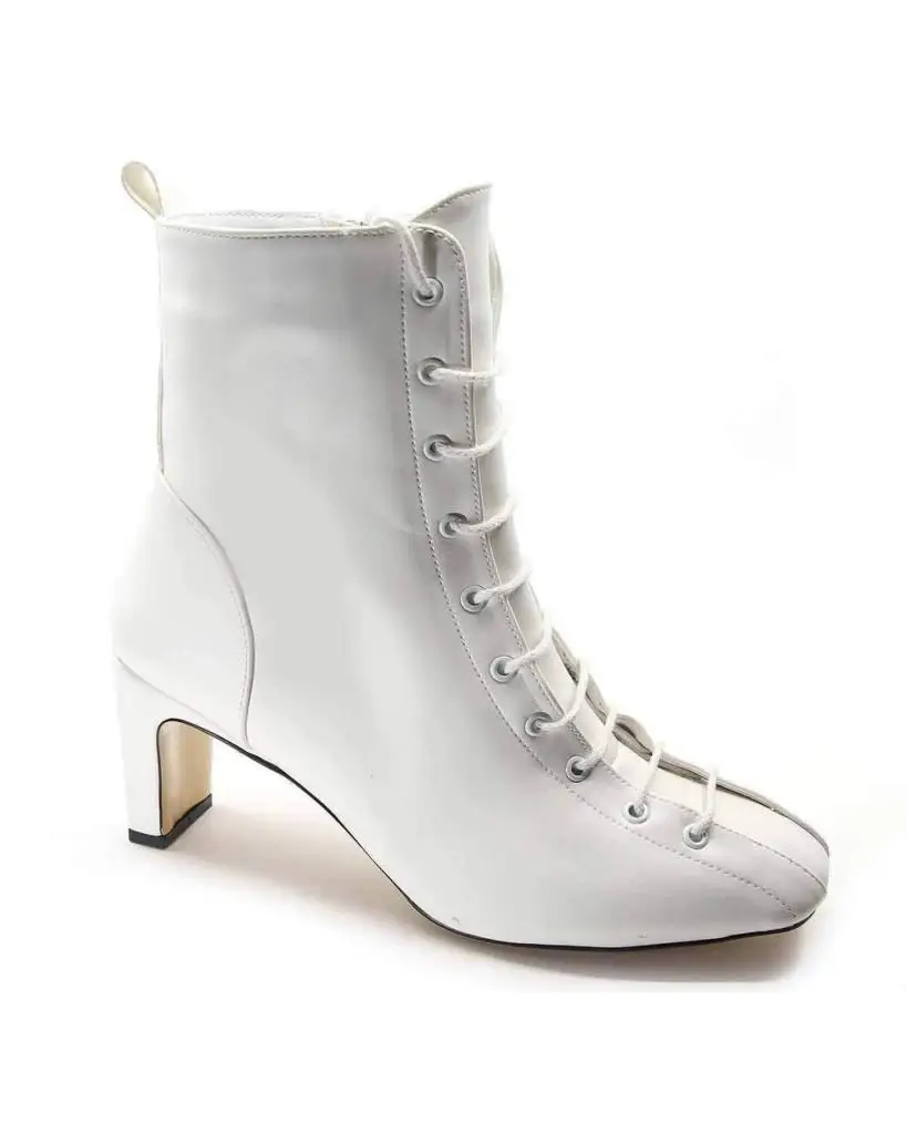 Mosimoso Women's Ankle Height Boot Ruletta White Skin Lace-up Zipper Short Heel Women Boots 
Mosimoso Women's Ankle Height Boot Ruletta White Skin Lace-up Zipper Short Heel Women Boots