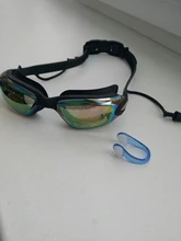Adluts-Gafas de natación de silicona, con tapones para los oídos y clip para la nariz, electrochapado en negro/gris/azul