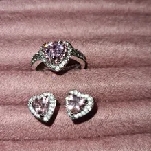 Modyle-anillos de boda con corazón para mujer, Color plata, cristal rosa, circonita elegante de lujo, anillos joyas regalos de compromiso