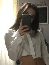 White Shirt Blouse Crop-Top Collar Flare-Sleeve Ladies Tops Turn-Down Bclout Female Sexy