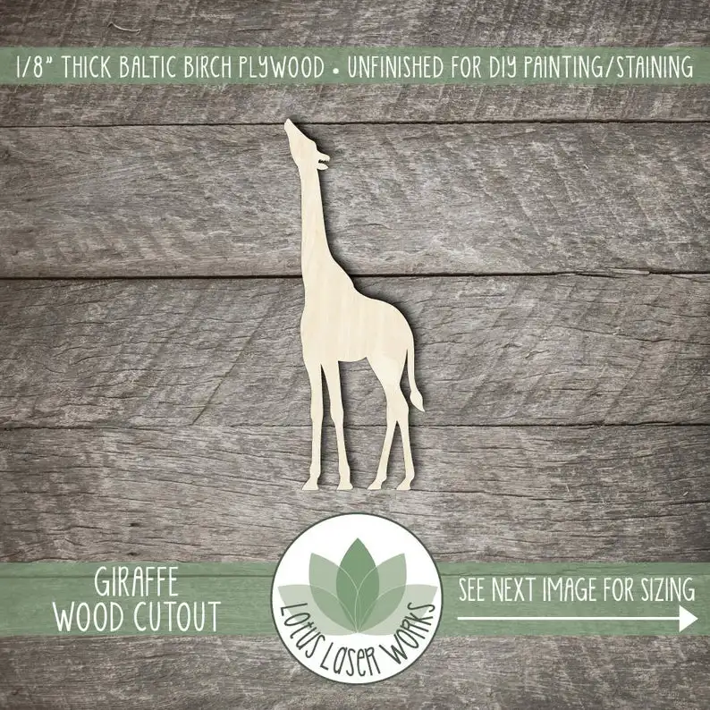 Wood Giraffe Shape, Unfinished Wood Giraffe Laser Cut Shape, DIY Craft Supply, Many Size Options, Blank Wood Shapes
Wood Giraffe Shape, Unfinished Wood Giraffe Laser Cut Shape, DIY Craft Supply, Many Size Options, Blank Wood Shapes