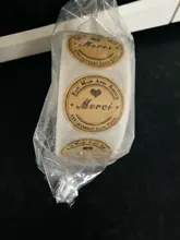 500 Uds Kraft Merci francés Etiquetas de Gracias pegatinas hecho a mano paquete sobre sello etiqueta Scrapbooking adhesivo de papelería regalo