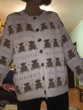 Thin Sweater Button Neck-Cardigan Knitted Beige PERHAPS Bear Women Outwear Short O-Neck