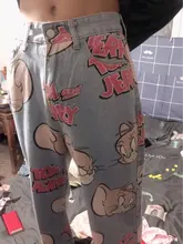 Pantalones vaqueros holgados de cintura alta para mujer, ropa de calle con estampado de dibujos animados, pierna recta, talla grande, primavera y verano