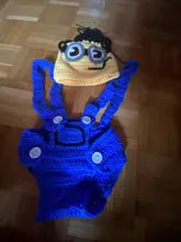 Pelele con capucha para recién nacido, atrezos para fotografía de bebés, ropa de punto de ganchillo para bebé, traje infantil, botón, Minions