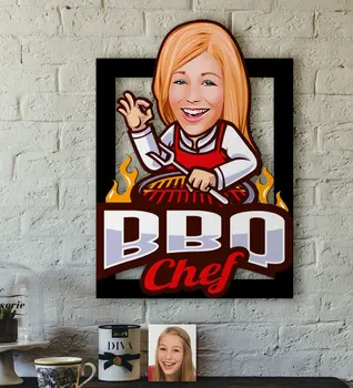 Personalized Women 'S BBQ Chef Caricature OF 3D Wood Tablo-1 Quality Cost Effective Gift Design Decoration Wall picture 
Personalized Women 'S BBQ Chef Caricature OF 3D Wood Tablo-1 Quality Cost Effective Gift Design Decoration Wall picture
