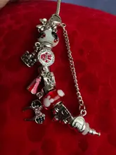 Pulsera de plata tibetana con cuentas de Castillo para niña, brazalete con colgante de cristal, bonito vestido de princesa esmaltado rojo, Minnie
