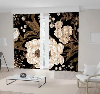 Curtain White Peonies Gillyflowers Flowers Branches of Gold Foil on A Black Background Floral Classic Artwork Printed 
Curtain White Peonies Gillyflowers Flowers Branches of Gold Foil on A Black Background Floral Classic Artwork Printed