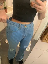 Y2k-pantalones vaqueros de cintura alta con agujeros para mujer, Jeans Vintage con agujeros, Harajuku Chic, acampanados, pierna ancha, 12345