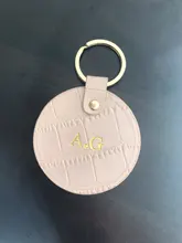 Llavero redondo de cuero Saffiano con diseño de cocodrilo y letras, llavero redondo personalizado