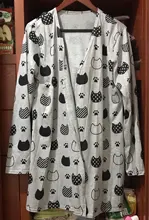 Cárdigans informales de algodón con estampado de gato para mujer, Tops largos y cómodos, ropa para mujer 2020