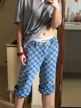 Outwear Pant Harajuku Plaid-Pattern Blue Jeans Loose Autumn Fashion Women Hipster Long