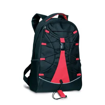 Backpack in black color and decorative rope on the front, 600D polyester. Side mesh pockets.
Backpack in black color and decorative rope on the front, 600D polyester. Side mesh pockets.