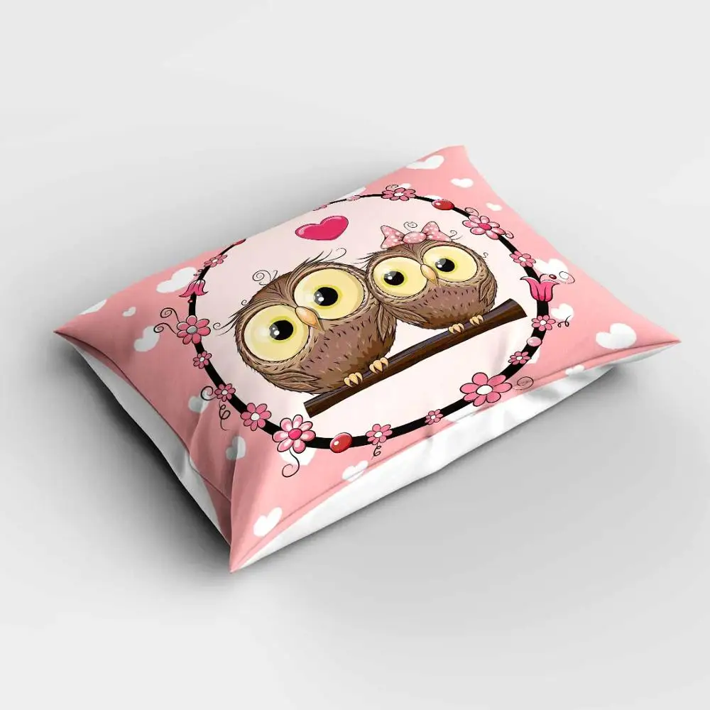 Фото Else Pink White Hearts Tree Branch on Owls Rectangle Modern Kids Pillowcases 3d Digital Print Pillow Covers Cases for Couch Bed | Дом и сад