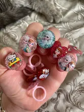Lote de 10 unids/lote de anillos de princesa de dibujos animados para niños, conjunto de anillos de princesa de Frozen de Disney, con forma de lazo de Animal caramelo, joyería, juguete para regalo