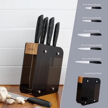 English Traditional Stainless Steel Kitchen Knife Set - 6 Pieces - 5 Sharp Chef Knives 1 with Stand
English Traditional Stainless Steel Kitchen Knife Set - 6 Pieces - 5 Sharp Chef Knives 1 with Stand