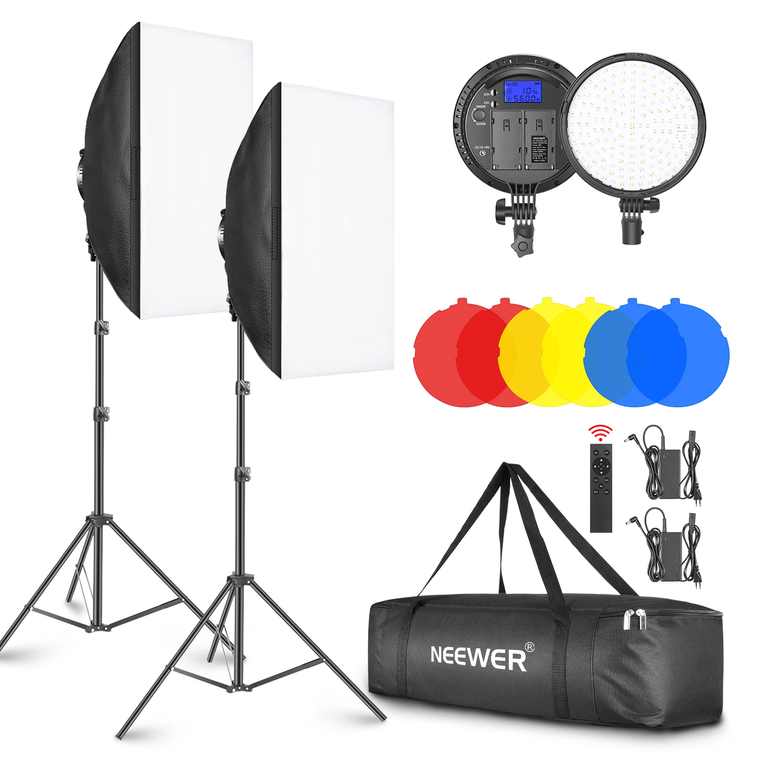 Neewer 2-Pack 2.4G LED Softbox Lighting Kit with Color Filter:20x28 Inch Softbox, 3200-5600K 48W Dimmable LED Light Head EU Plug
Neewer 2-Pack 2.4G LED Softbox Lighting Kit with Color Filter:20x28 Inch Softbox, 3200-5600K 48W Dimmable LED Light Head EU Plug