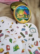 Dobble Spot It-caja de juguete de hierro para niños, juguete de mesa con 55 tarjetas, deportes divertidos, animales familiares Jr Hip, regalo para vacaciones, Camping, caja de regalo de lata 123