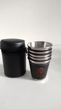 4 unids/lote 70ml Camping al aire libre vajilla de tazas suministros de Picnic de vino de acero inoxidable taza de cerveza tazas para whisky de cuero de la PU