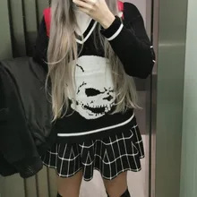 Rapcopter-suéteres Y2K para mujer, suéteres de calaveras con cuello de pico, Tops tejidos informales holgados, ropa de calle, Tops Retro, azul, otoño 2020