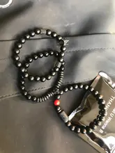 Abalorios de piedra negra de 8mm para Hombre y mujer, pulsera de constelación de 12 pares, pulsera Masculina, joyería para Hombre