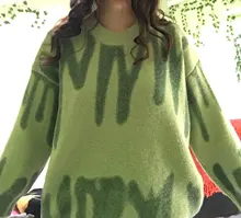 Aproms-jerséis estampados de rayas verdes para mujer, jerséis largos holgados de cuello redondo para invierno, ropa de calle, ropa de abrigo cálida, 2021