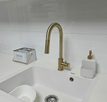 Gold Kitchen Faucet Brushed Crane Pull-Out Cold-Mixer Single-Handle Rotatble Hot 360