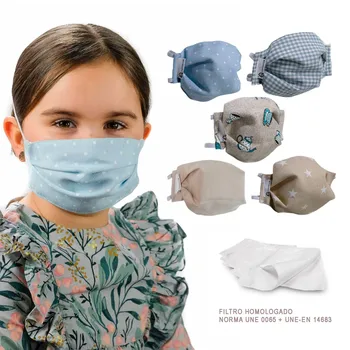 Turquoise PACK 5 child masks washable fabric reusable 3 layers + 5 approved filters. DOUBLE ELASTIC ADJUSTMENT
Turquoise PACK 5 child masks washable fabric reusable 3 layers + 5 approved filters. DOUBLE ELASTIC ADJUSTMENT