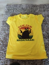 Camiseta con estampado de Pew Madafakas para mujer, camiseta divertida de gato negro asesino con pistola, camisetas de manga corta para Halloween, camisetas para mujer