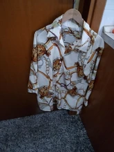 Blusa holgada de Chifón con manga larga para verano, camisa de chifón de oficina con estampado y botón de abajo para mujer